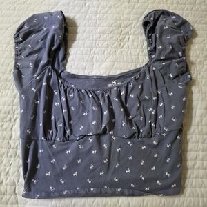Hollister Ruched Bust Crop Top Blue Floral Size XXL